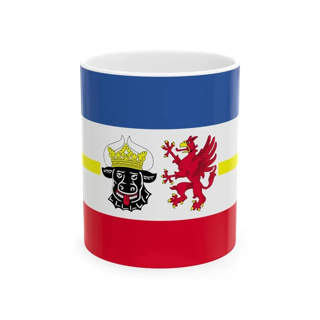 Flag of Mecklenburg-Western Pomerania state (Germany) White Coffee Mug 11oz - Go Mug Yourself