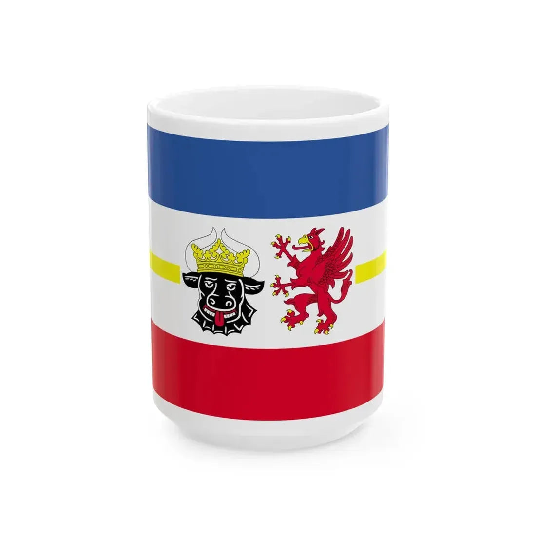 Flag of Mecklenburg-Western Pomerania state (Germany) White Coffee Mug 15oz - Go Mug Yourself