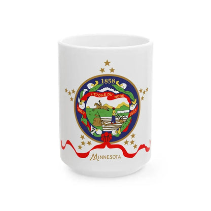 Flag of Minnesota 1893-1957 obverse 3.5 ratio (United States) White Coffee Mug 15oz - Go Mug Yourself