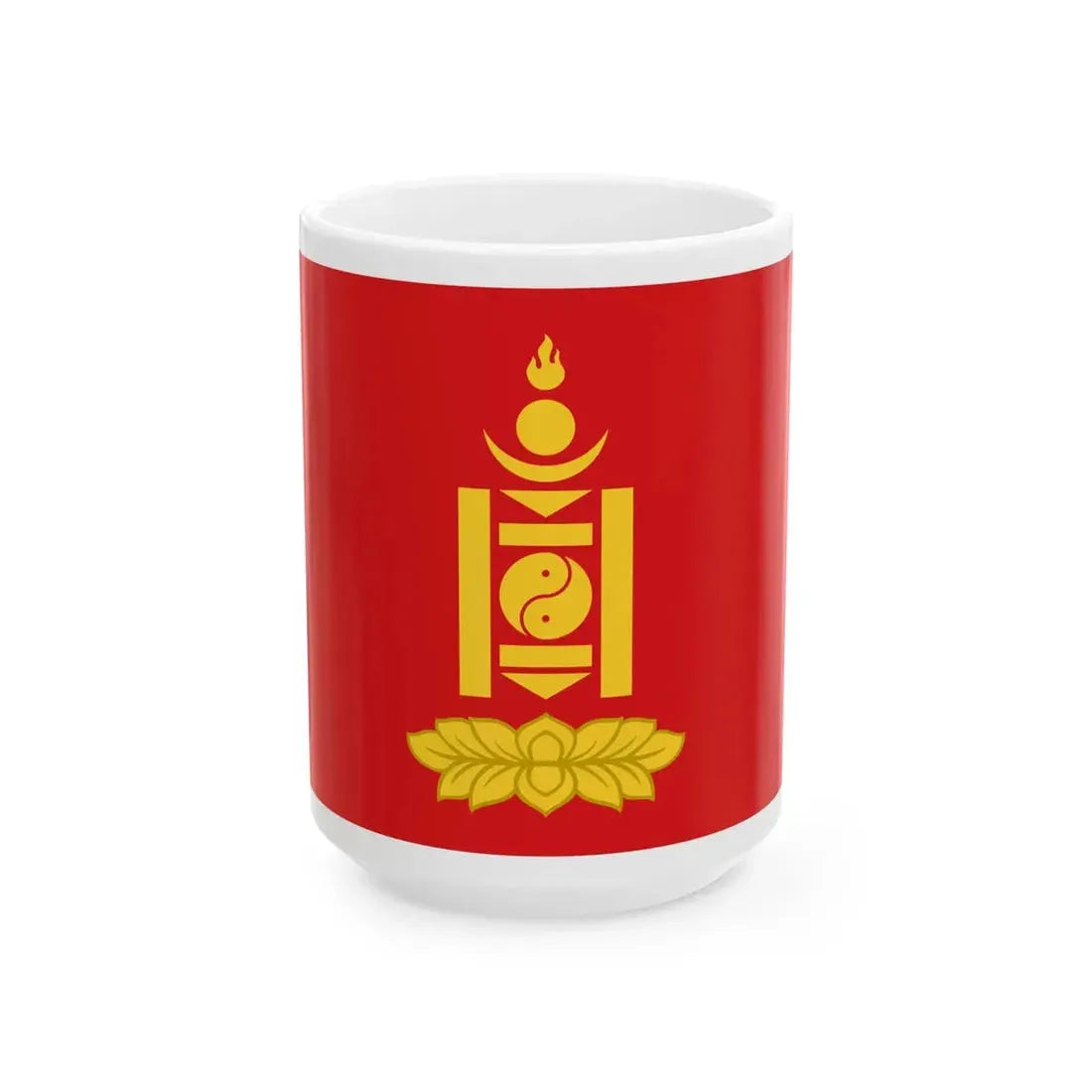 Flag of Mongolia 1924 golden emblem (Mongolia) White Coffee Mug 15oz - Go Mug Yourself