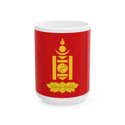 Flag of Mongolia 1924 golden emblem (Mongolia) White Coffee Mug 15oz - Go Mug Yourself