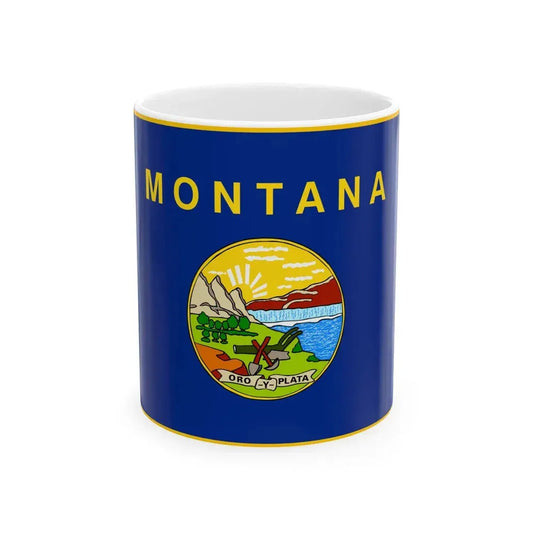 Flag of Montana fringed (United States) White Coffee Mug 11oz - Go Mug Yourself