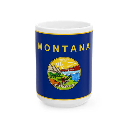 Flag of Montana fringed (United States) White Coffee Mug 15oz - Go Mug Yourself