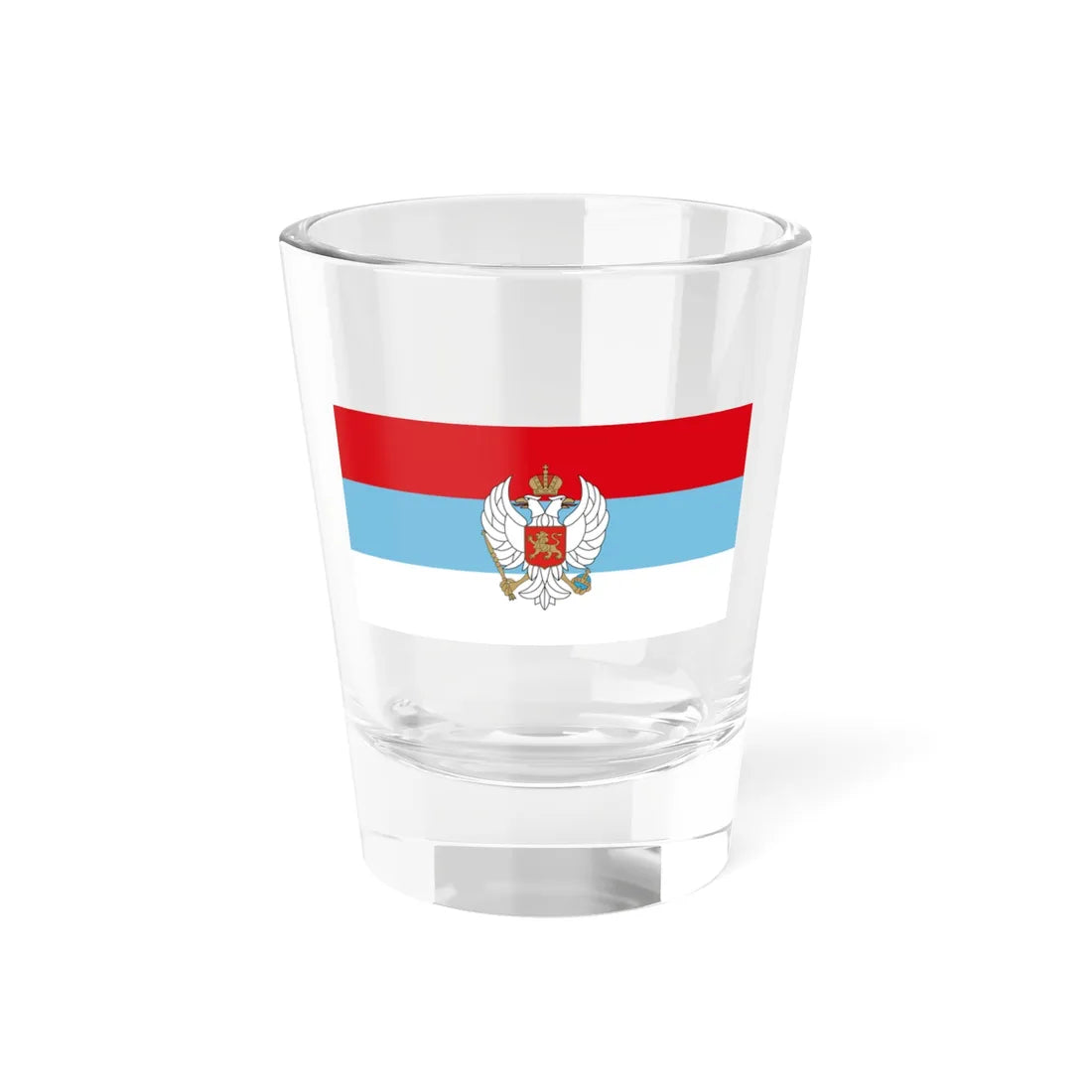Flag of Montenegro 1993-2004 with coat of arms (Montenegro) Shot Glass 1.5oz 1.5oz - Go Mug Yourself