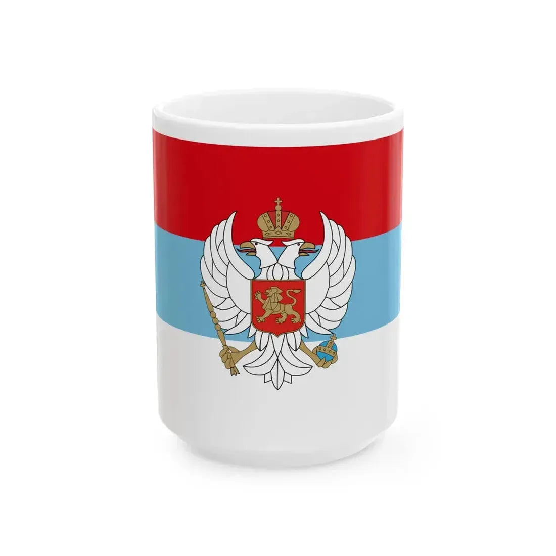 Flag of Montenegro 1993-2004 with coat of arms (Montenegro) White Coffee Mug 15oz - Go Mug Yourself