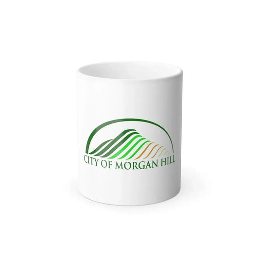 Green striped hills fading to gold inside a semicircular arc above the words City of Morgan Hill on white.