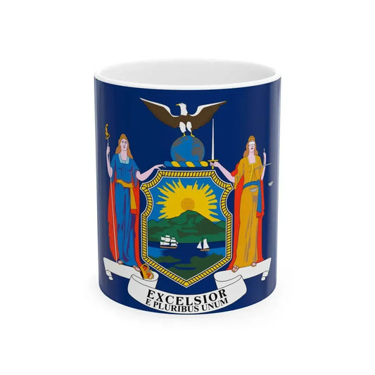 Flag of New York 3-2 (United States) White Coffee Mug 11oz - Go Mug Yourself