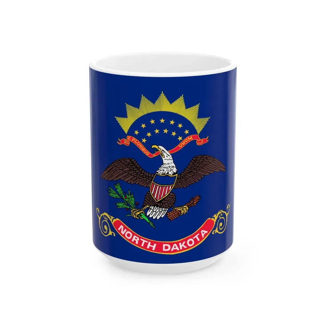 Flag of North Dakota 3-2 (United States) White Coffee Mug 15oz - Go Mug Yourself