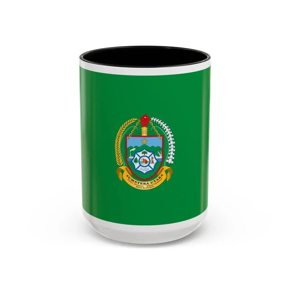 Flag of North Sumatra Indonesia - Accent Coffee Mug 15oz Black - Go Mug Yourself