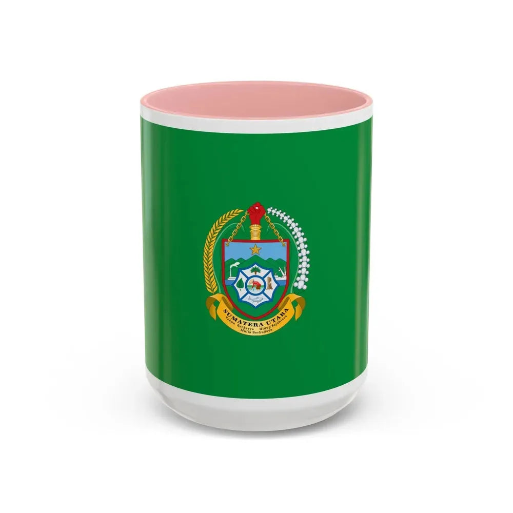 Flag of North Sumatra Indonesia - Accent Coffee Mug 15oz Pink - Go Mug Yourself