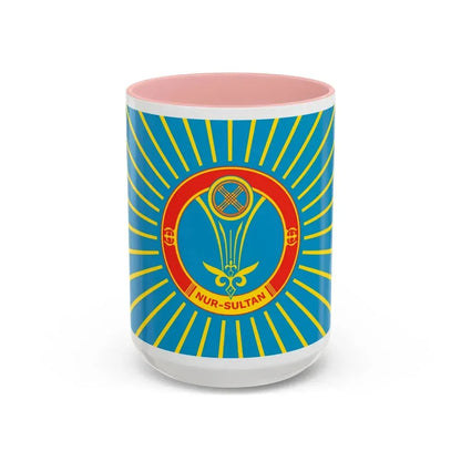 Flag of Nur Sultan Kazakhstan - Accent Coffee Mug 15oz Pink - Go Mug Yourself
