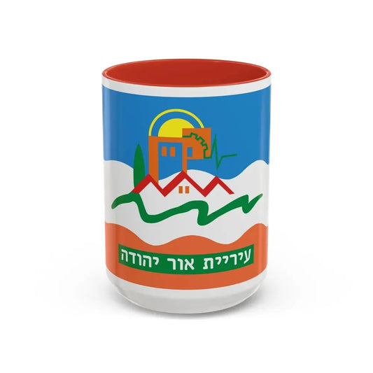 Flag of Or Yehuda Israel - Accent Coffee Mug 15oz Red - Go Mug Yourself