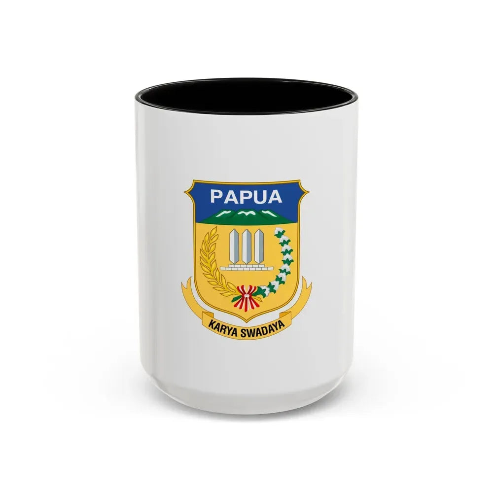 Flag of Papua Indonesia - Accent Coffee Mug 15oz Black - Go Mug Yourself