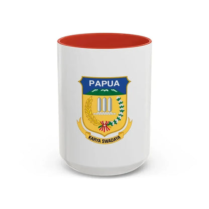 Flag of Papua Indonesia - Accent Coffee Mug 15oz Red - Go Mug Yourself
