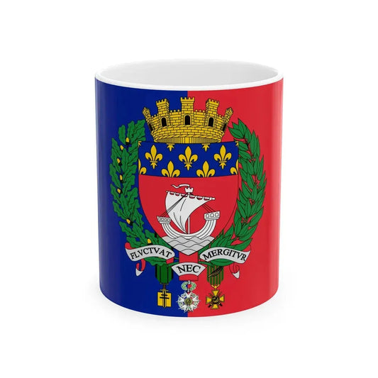 Flag of Paris with coat of arms (France) White Coffee Mug 11oz - Go Mug Yourself