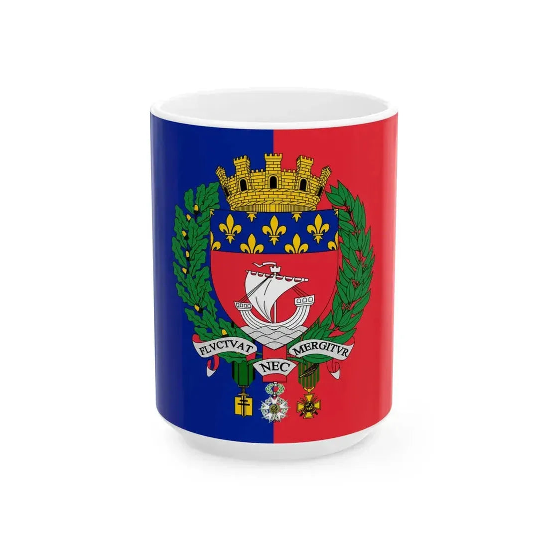 Flag of Paris with coat of arms (France) White Coffee Mug 15oz - Go Mug Yourself