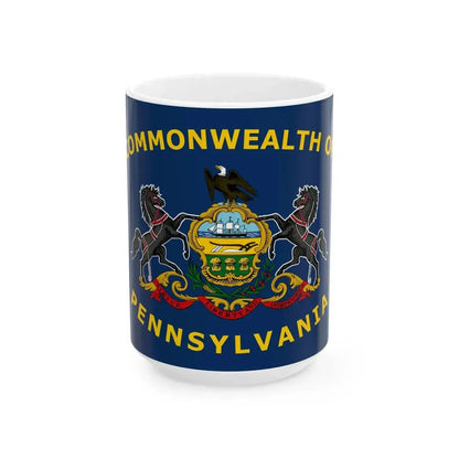 Flag of Pennsylvania with Yellow Lettering 2007 Proposal (United States) White Coffee Mug 15oz - Go Mug Yourself