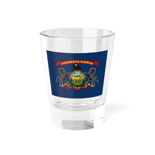 Flag of Pennsylvania with Yellow Lettering on Red Festoon 2009 Proposal (United States) Shot Glass 1.5oz 1.5oz - Go Mug Yourself
