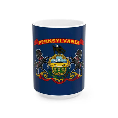 Flag of Pennsylvania with Yellow Lettering on Red Festoon 2009 Proposal (United States) White Coffee Mug 15oz - Go Mug Yourself