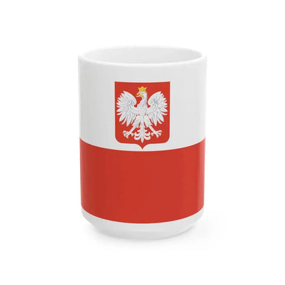 Flag of Poland with coat of arms 1928-1939 (Poland) White Coffee Mug 15oz - Go Mug Yourself