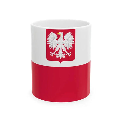 Flag of Poland with coat of arms 1980-1990 (Poland) White Coffee Mug 11oz - Go Mug Yourself