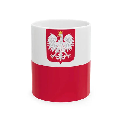Flag of Poland with coat of arms (Poland) White Coffee Mug 11oz - Go Mug Yourself