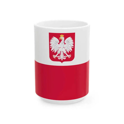Flag of Poland with coat of arms (Poland) White Coffee Mug 15oz - Go Mug Yourself