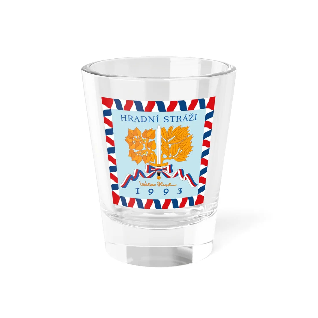 Flag of Prague Castle Guard 1993 reverse (Czech Republic) Shot Glass 1.5oz 1.5oz - Go Mug Yourself