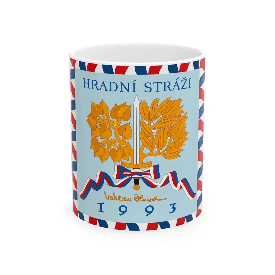 Flag of Prague Castle Guard 1993 reverse (Czech Republic) White Coffee Mug 11oz - Go Mug Yourself