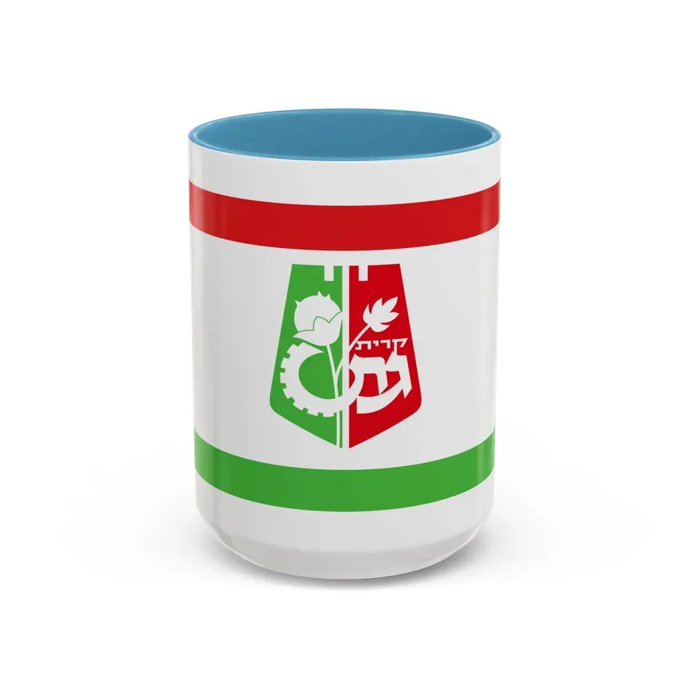 Flag of Qiryat Gat Israel - Accent Coffee Mug 15oz Light Blue - Go Mug Yourself