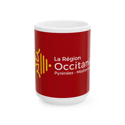 Flag of Region Occitanie Perpinya variation (France) White Coffee Mug 15oz - Go Mug Yourself