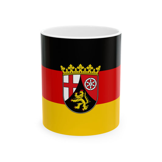 Flag of Rhineland-Palatinate with centered coat of arms (Germany) White Coffee Mug-11oz-Go Mug Yourself
