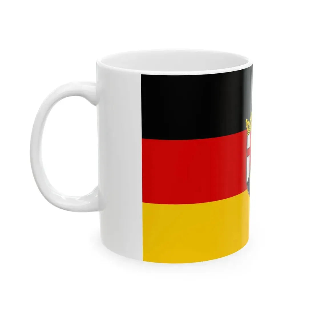 Flag of Rhineland-Palatinate with centered coat of arms (Germany) White Coffee Mug - Go Mug Yourself