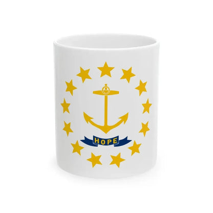 Flag of Rhode Island 3-2 (United States) White Coffee Mug 11oz - Go Mug Yourself