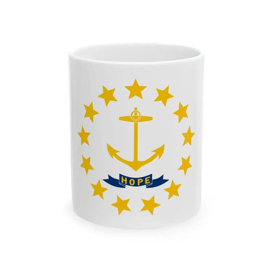 Flag of Rhode Island 3-2 (United States) White Coffee Mug 11oz - Go Mug Yourself