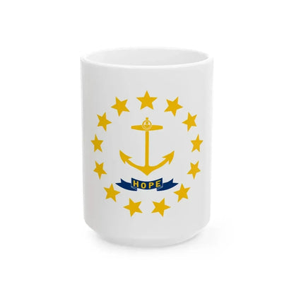 Flag of Rhode Island 3-2 (United States) White Coffee Mug 15oz - Go Mug Yourself
