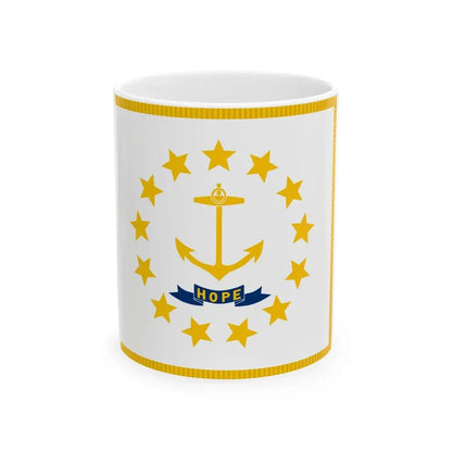 Flag of Rhode Island with fringe (United States) White Coffee Mug 11oz - Go Mug Yourself