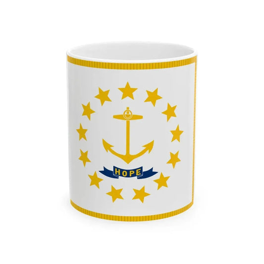 Flag of Rhode Island with fringe (United States) White Coffee Mug 11oz - Go Mug Yourself