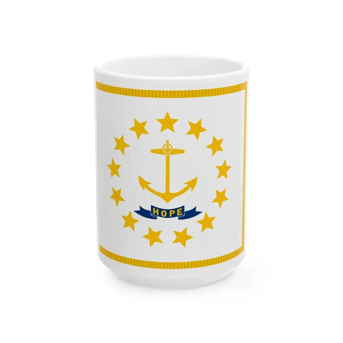 Flag of Rhode Island with fringe (United States) White Coffee Mug 15oz - Go Mug Yourself
