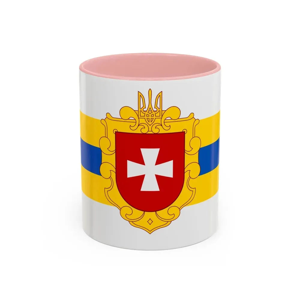 Flag of Rivne Oblast Ukraine - Accent Coffee Mug 11oz Pink - Go Mug Yourself