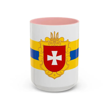 Flag of Rivne Oblast Ukraine - Accent Coffee Mug 15oz Pink - Go Mug Yourself