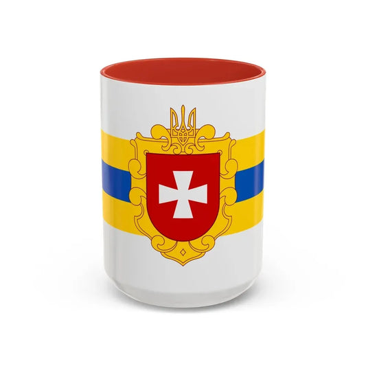 Flag of Rivne Oblast Ukraine - Accent Coffee Mug 15oz Red - Go Mug Yourself