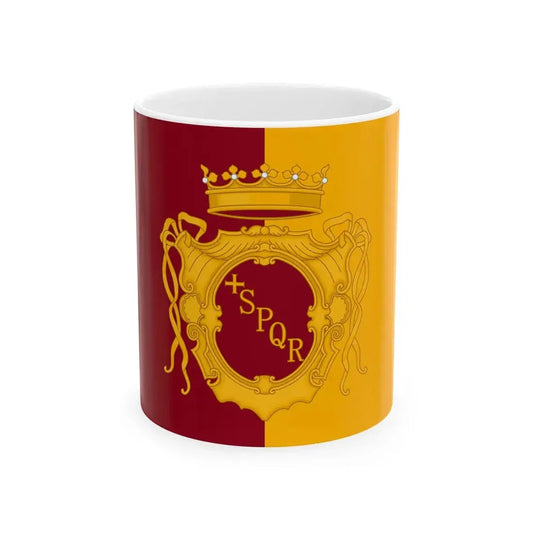 Flag of Rome with Greater Arms (Italy) White Coffee Mug 11oz - Go Mug Yourself