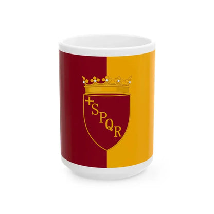 Flag of Rome with Lesser Arms (Italy) White Coffee Mug 15oz - Go Mug Yourself