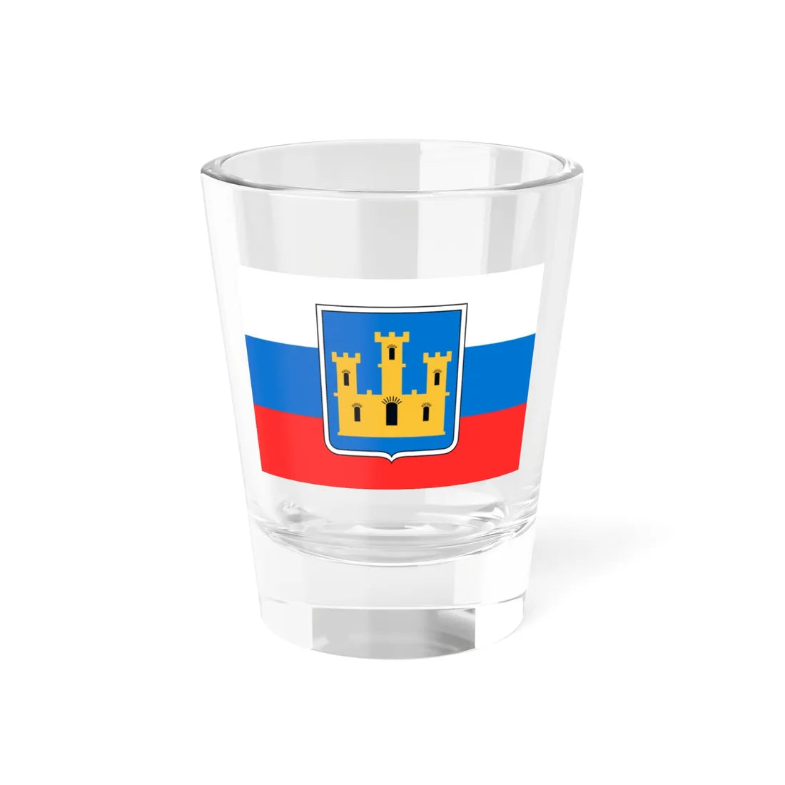 Flag of Russia with Golden Castle Shield (Russia) Shot Glass 1.5oz 1.5oz - Go Mug Yourself
