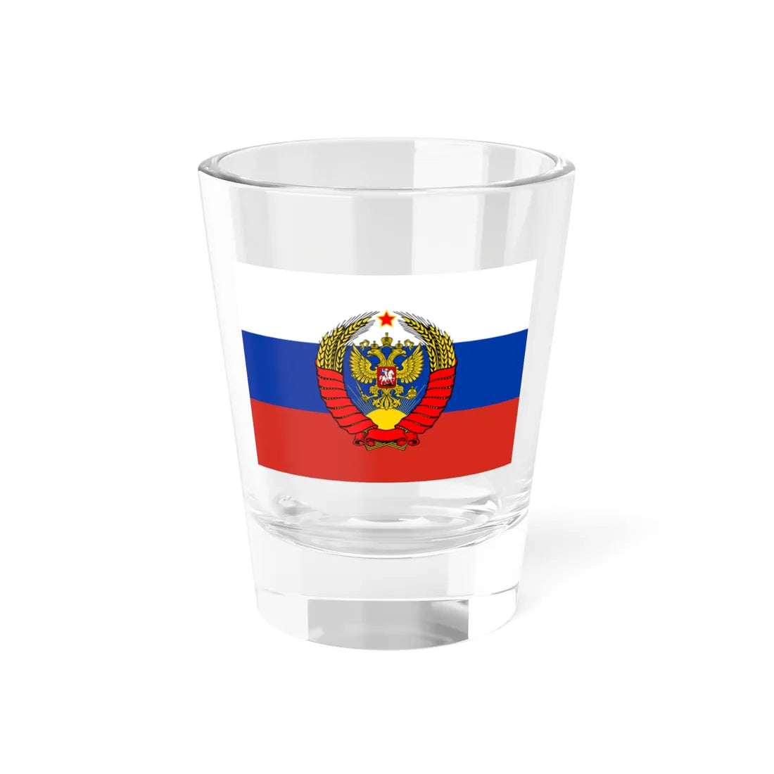 Flag of Russia with Soviet Eagle crest (Russia) Shot Glass 1.5oz 1.5oz - Go Mug Yourself