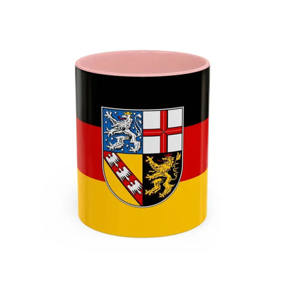 Flag of Saarland Germany - Accent Coffee Mug 11oz Pink - Go Mug Yourself