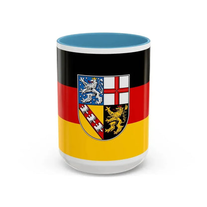 Flag of Saarland Germany - Accent Coffee Mug 15oz Light Blue - Go Mug Yourself