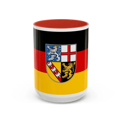 Flag of Saarland Germany - Accent Coffee Mug 15oz Red - Go Mug Yourself