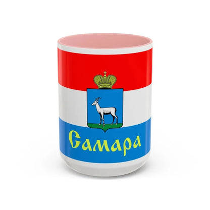 Flag of Samara Russia - Accent Coffee Mug 15oz Pink - Go Mug Yourself